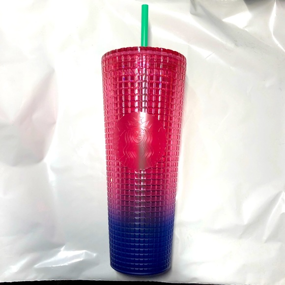 Starbucks Summer 2022 Watermelon Pink & Indigo Blue Ombre venti Grid tumbler